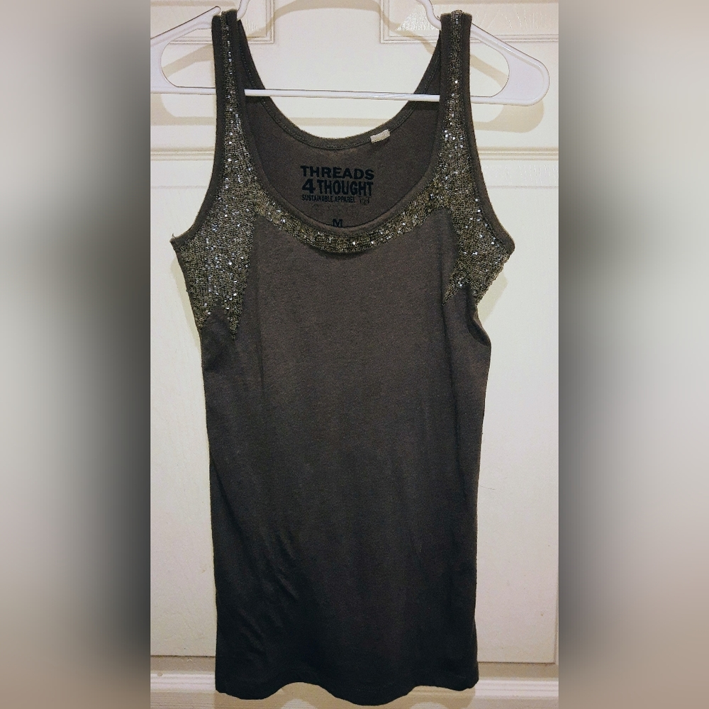 Sparkly Dark Gray Tank Top with Silver Beading